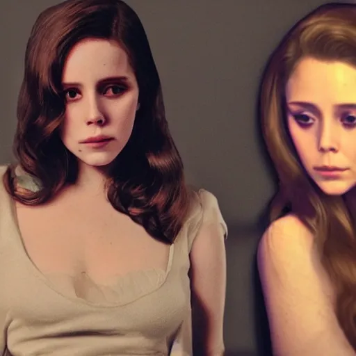 Image similar to lana del rey fighting Elizabeth olsen, photorealistic, high detail