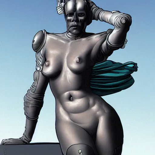 Prompt: la maja desnuda by goya, cyborg, borg queen in moebius style, digital art, futuristic