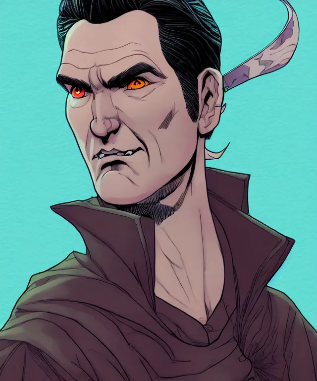 Image similar to a fantasy comic - style full portrait of a gambler who looks like norm macdonald, digital illustration by jenny frison and sana takeda and kentaro miura, fine inking lines, vivid colors, dnd, highly detailed!, hd, 4 k, trending on artstation