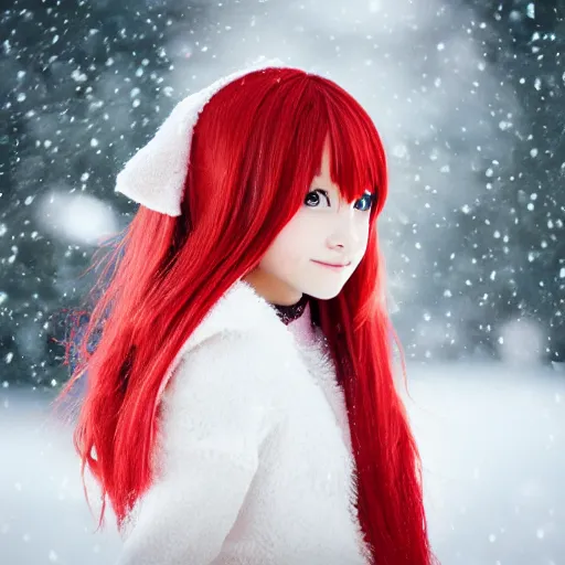 Image similar to Anime girl with red hair, North, snowy