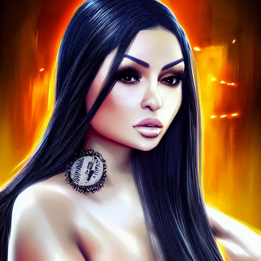 Prompt: portait haifa wehbe as duanmu rong, centred, very long hair, hd, unreal engine, art digital painting, amazing background theme