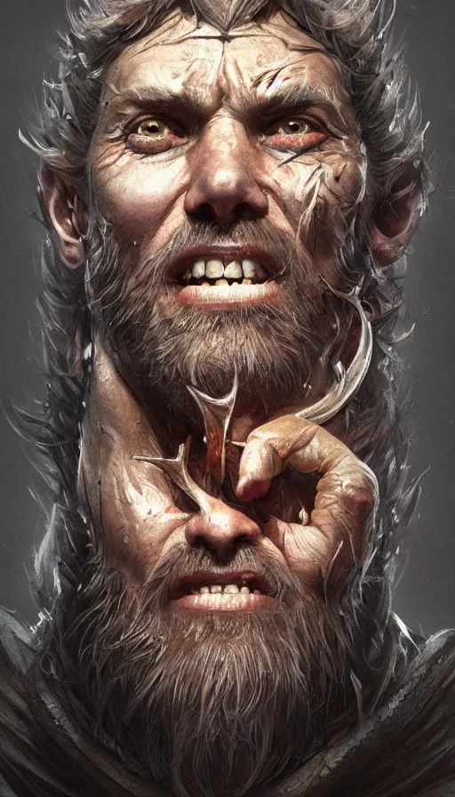 Image similar to ugly smile, rough and ugly male, fame of thrones, lord of daggers, neon, fibonacci, sweat drops, insane, intricate, highly detailed, digital painting, artstation, concept art, smooth, sharp focus, illustration, Unreal Engine 5, 8K, art by artgerm and greg rutkowski and alphonse mucha