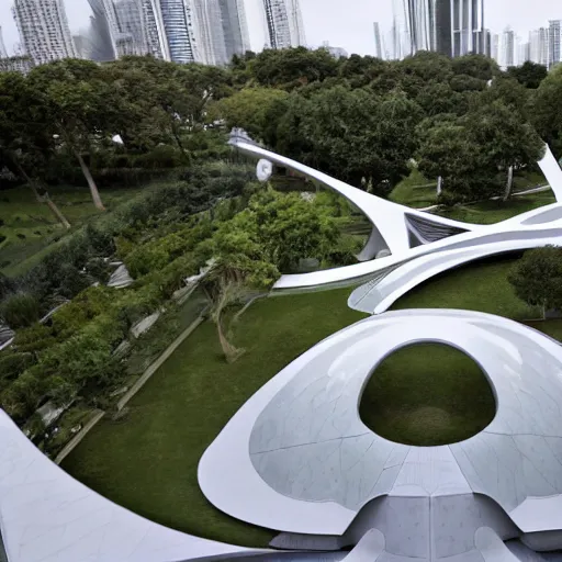 Image similar to a memorial park designed by zaha hadid