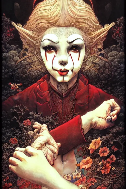 Image similar to 🤡, dynamic lighting, depth details, intricate, smooth, extremely highly detailed, by bambang nurdianshyah, garis edelweiss, roby dwi antono and ayami kojima, takato yamamoto, barclay shaw, karol bak, yukito kishiro, norman rockwell