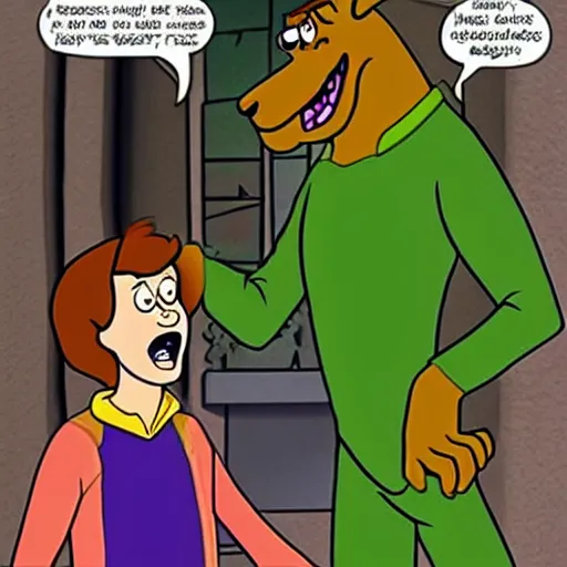 Image similar to Scooby-Doo meeting a werewolf,