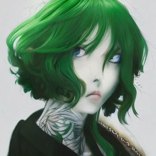 Prompt: a beautiful anime green hair witch, cinematic, dramatic, insanely detailed and intricate, elegant, hyper realistic, super detailed, by sam yang, by yoshiyuki tomino, by ralph mcquarrie, by ilya kuvshinov