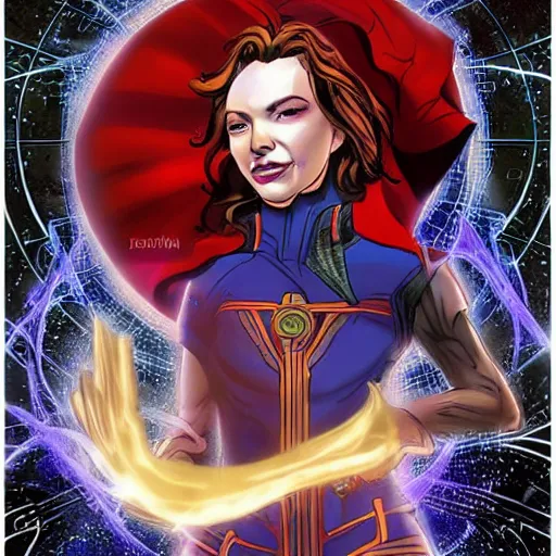 Image similar to a beautiful female that is a portal to another dimension in the style of dr strange