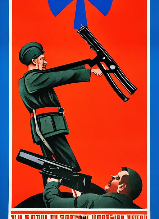 Prompt: soviet propaganda poster of a ak - 4 7, socialist realism. by alexander zelensky, viktor deni, havrylo pustoviyt