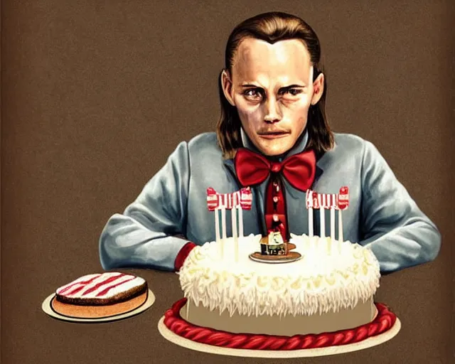 Image similar to Forrest gump eating a cake in hogwarts, digital art, highly detailed, in the style of Heraldo Ortega