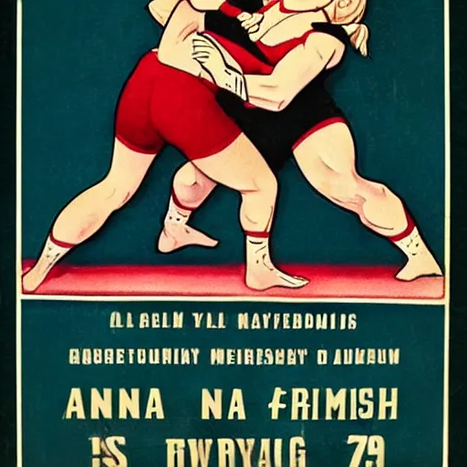 Prompt: Anna vs Elsa in old style wrestling poster