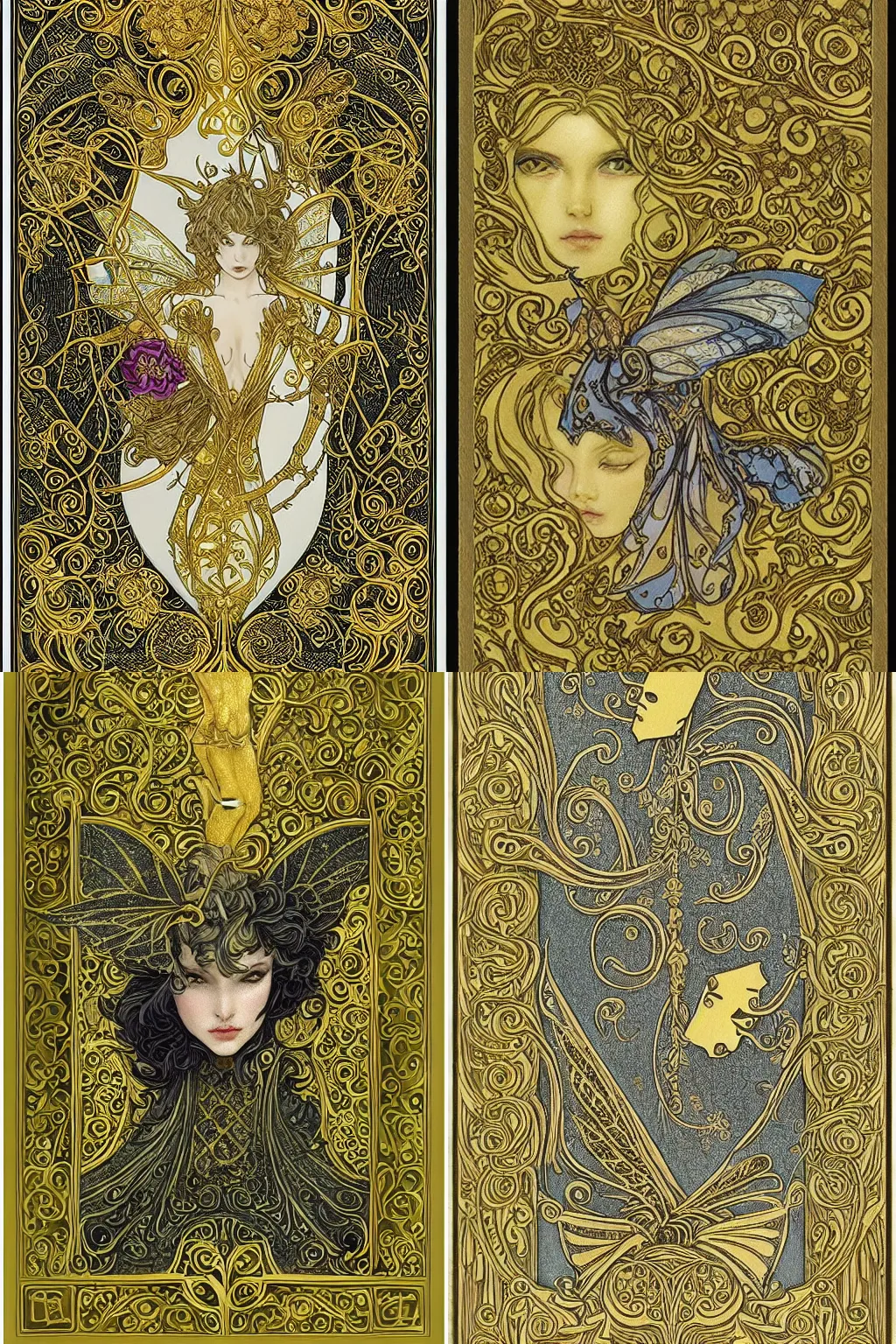 Prompt: intricate playing card with golden filigree's and faerie motiffs | detailed | rebecca guay | whimsical |