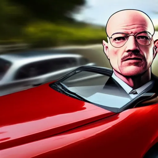 Image similar to a car which looks like walter whites head, high def, 8 k hd, realistic, highly detailed,