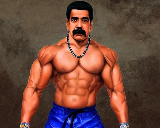 Image similar to Nicolás Maduro in Baki, Baki style, Baki, bodybuilder, muscular, anime