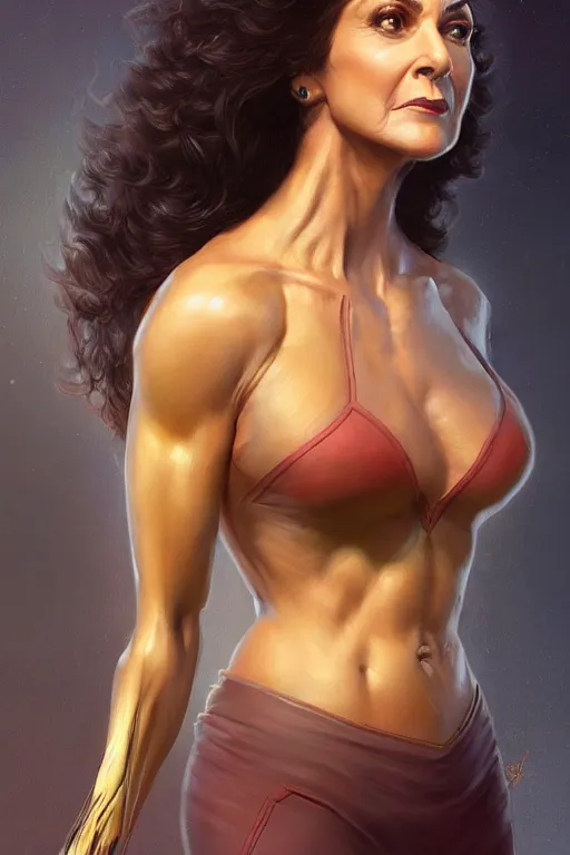 Image similar to Deanna Troi, Highly Detailed anatomy, only two hands, highly detailed, digital painting, artstation, concept art, smooth, sharp focus, illustration, Unreal Engine 5, 8K, art by art by artgerm and greg rutkowski and edgar maxence