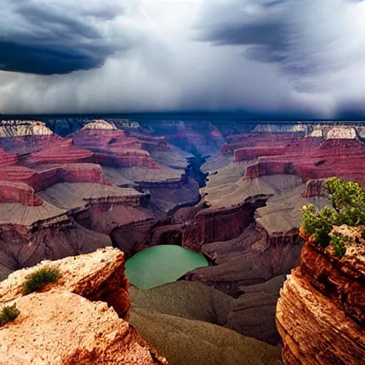 Image similar to Thunderstorm over the grand canyon, award winning, national geographic