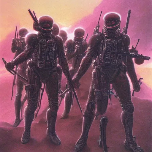 Image similar to tactical team in hell, by wayne barlowe