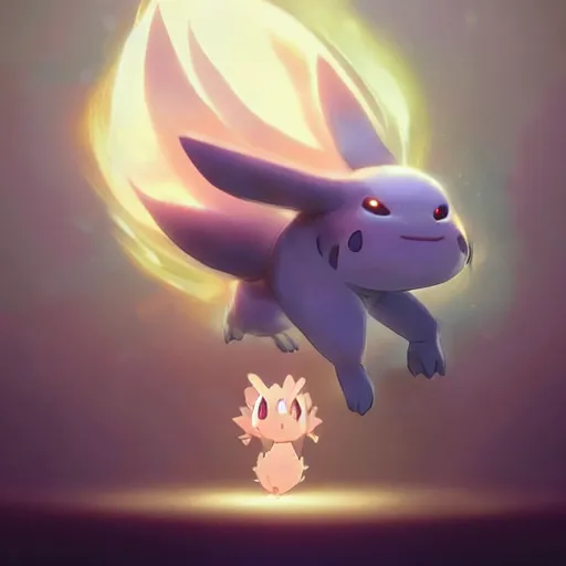 Image similar to translucent cute pokemon like pet like a dog with cute eyes, dark colors smoke spiritual fantasy digital art by artgem, studio ghibli, clean cel - shaded vector art, style artstation, style greg rutkowski, octane render, unreal engine 6, epic game graphics, fantasy, conceptual art, ray tracing