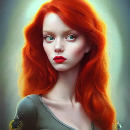 Prompt: Lofi portrait of redhead, Pixar style by Stanley Artgerm and Tom Bagshaw and Tristan Eaton and Tim Burton