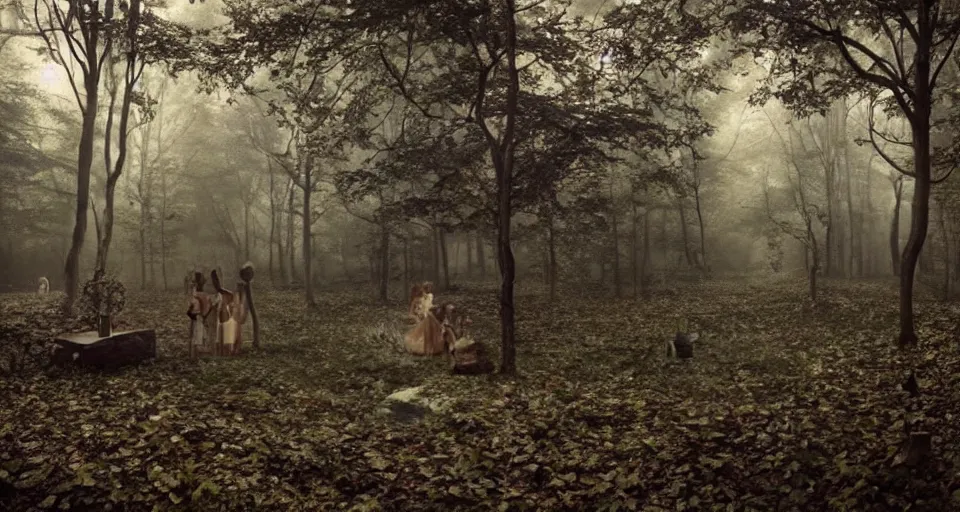 Image similar to Enchanted and magic forest, by gregory crewdson