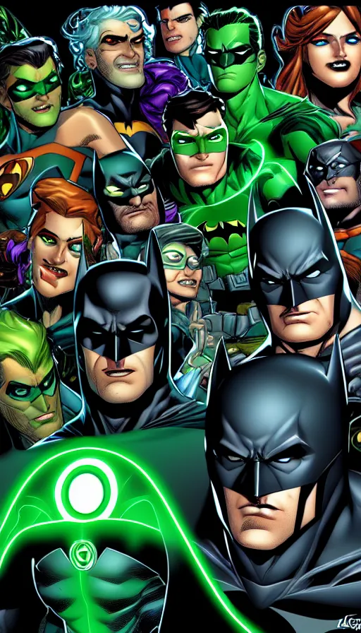 Prompt: batman, teen titans, green lantern, aquaman, dc universe, perfect faces, highly detailed, artstation, concept art, smooth, unreal engine 5, 8 k, masterpiece, comic, comic style, comics