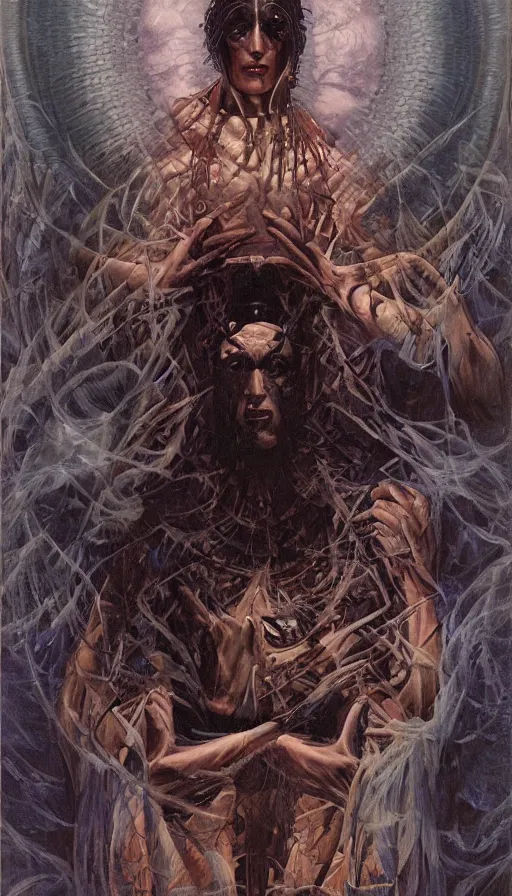 Image similar to portrait of a digital shaman, by gerald brom,