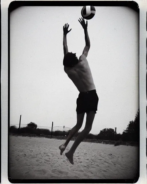 Prompt: jesus plays volleyball with his boyfriends polaroid instamatic summer 1 9 7 4