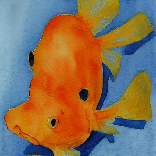 Image similar to watercolor painting of two mostly orange goldfish with white spot, by yusei nagashima, simple background, impressionist