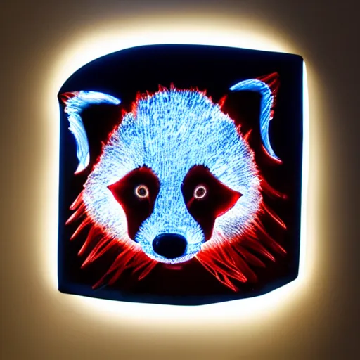 Prompt: translucent glass sculpture of a red panda lit from above, studio lighting