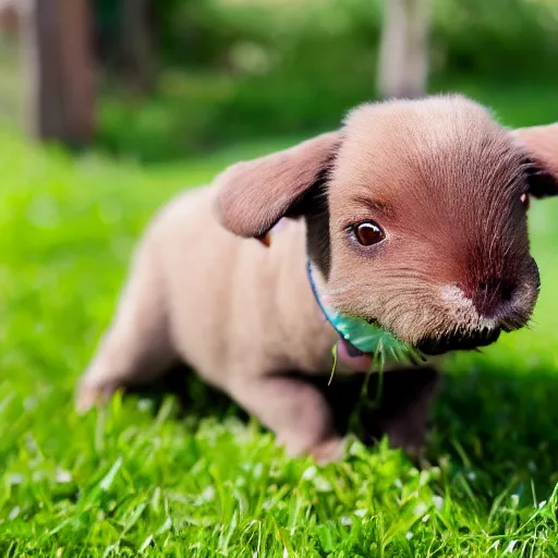 Image similar to light brown teacup tongue on nose, licking its nose