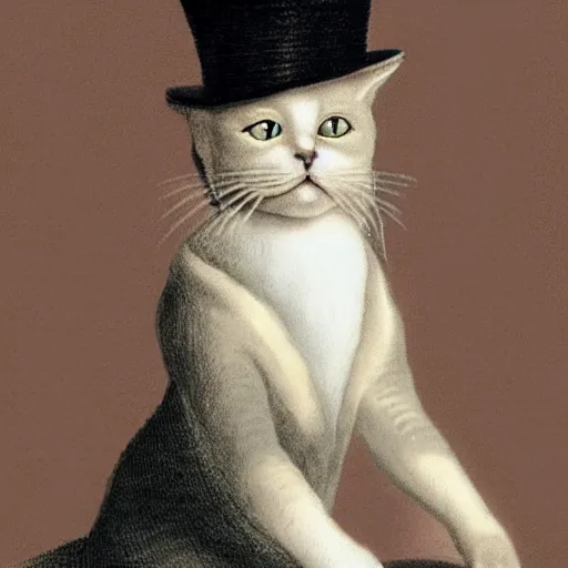 Image similar to cat wearing a tophat, 1 8 th century style