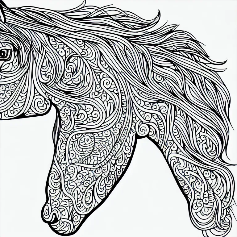 Image similar to beautiful horse, ornamental, fractal, line art, vector, outline, simplified, colouring page