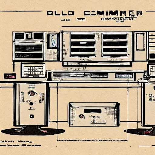 Prompt: old blueprint of gaming computer,high deatil,computer art,concept art