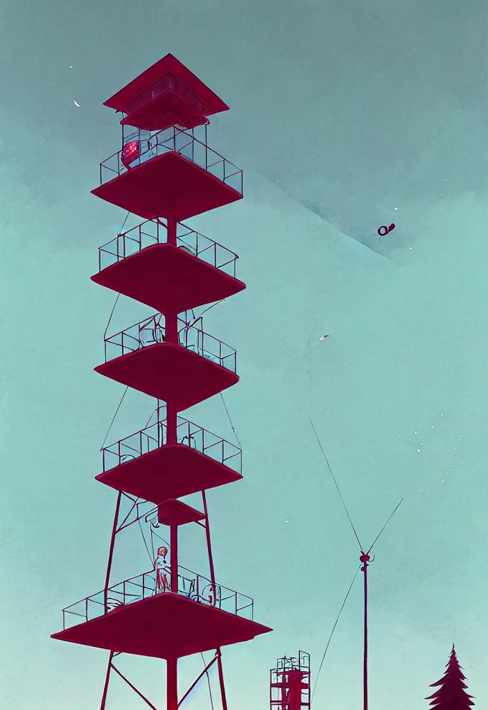 Prompt: by moebius and atey ghailan fire tower |