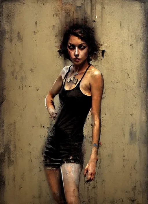 Prompt: a portrait of a pretty sewer punk young lady by andre kohn