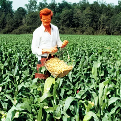 Image similar to david bowie harvesting corn from his garden