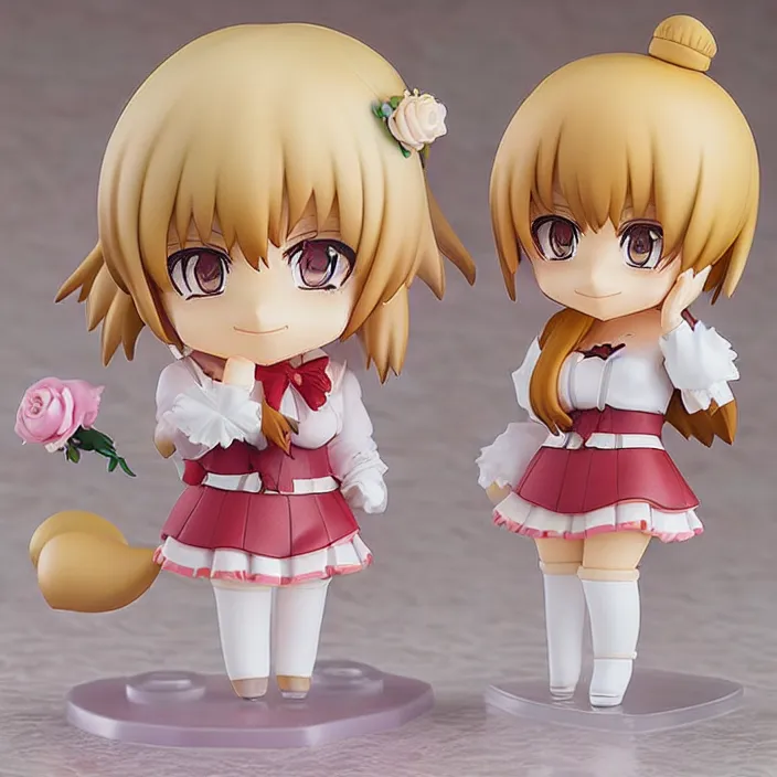 Prompt: an anime nendoroid of a lovely whiht - hair girl wearing roses, figurine, detailed product photo