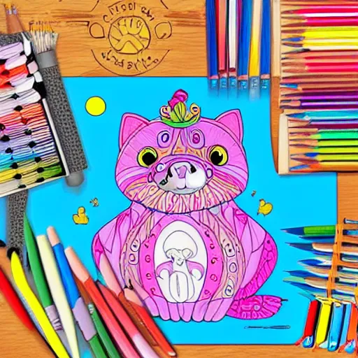 Image similar to cute animals, coloring book, outline art, digital art, drawing, simplistic