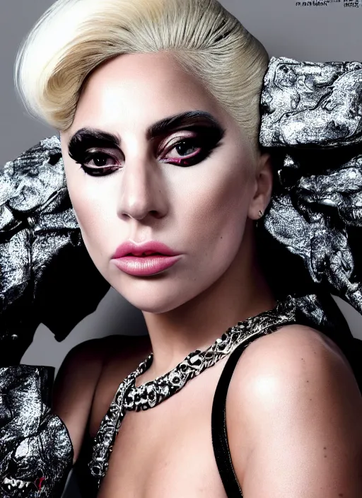 Image similar to lady gaga styled by nick knight posing, vogue magazine, canon, highly realistic. high resolution. highly detailed. dramatic. 8 k. 4 k.