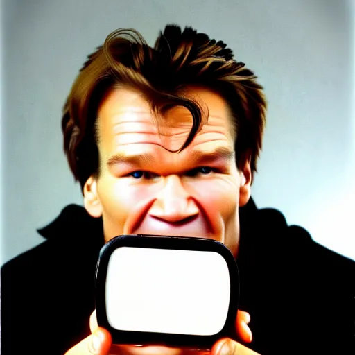 Prompt: patrick swayze eating a cola cube, photograph,