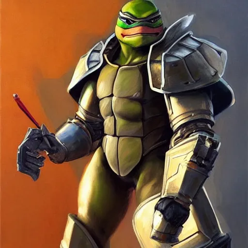 Image similar to greg manchess portrait painting of armored leonardo of tmnt as overwatch character, medium shot, asymmetrical, profile picture, organic painting, sunny day, matte painting, bold shapes, hard edges, street art, trending on artstation, by huang guangjian and gil elvgren and sachin teng