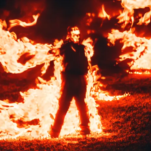 Prompt: Out of focus photo of a man on fire, filmic, cinematic