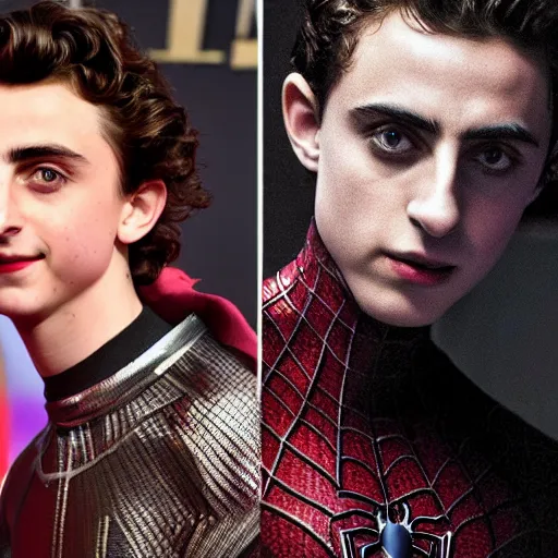 Image similar to timothee chalamet as spiderman