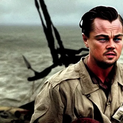 Image similar to Leonardo Dicaprio starring in saving private Ryan