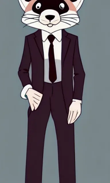 Image similar to furry ferret, anime style, formal suit, full body, disney style