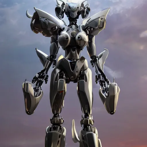 Image similar to a highly detailed close-up of an awe-inspiring beautiful majestic anthropomorphic robotic mecha female dragon, with smooth and streamlined armor, standing and posing elegantly in front of the camera, well detailed head with epic LED eyes, sharp and dangerous sleek design, two arms, digital art, artstation, DeviantArt, professional, octane render, sunset lighting