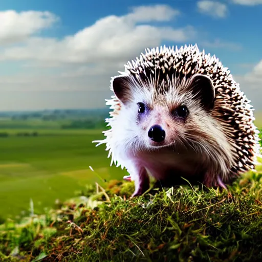 Prompt: a hedgehog sitting on top of white horse, photorealistic