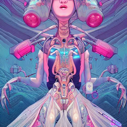 Prompt: ethereal cybernetic alien princess in the mountains, extremely detailed, sharp focus, wide view, full body shot, smooth, digital illustration, by james jean, by rossdraws, frank franzzeta, sakimichan