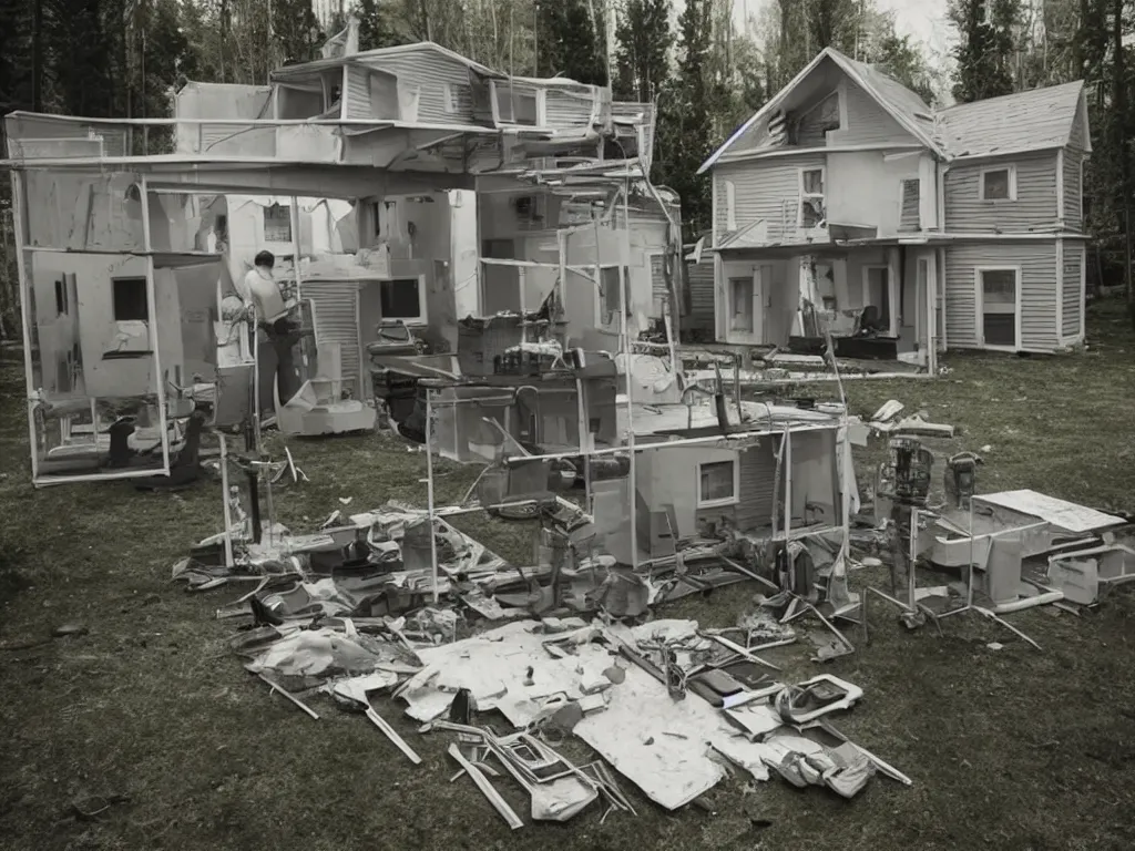 Prompt: a house being 3d printed, photo by Gregory Crewdson