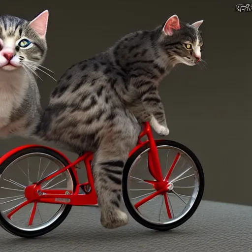 Prompt: cats riding bikes, realistic details, 8k