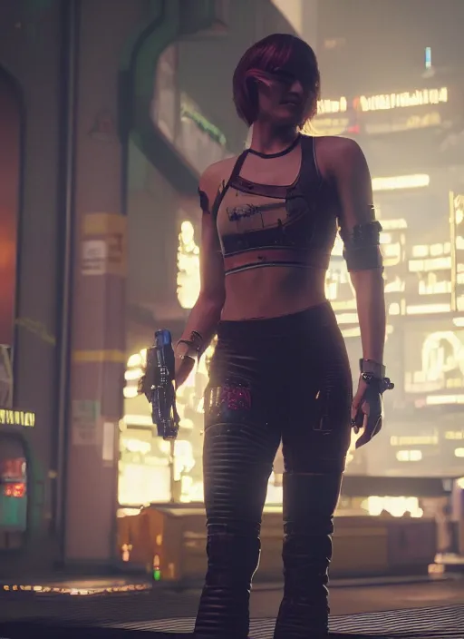 Image similar to film still of Kathryn Celestre as Panam Palmer in Cyberpunk 2077, gameplay, 8k, HD